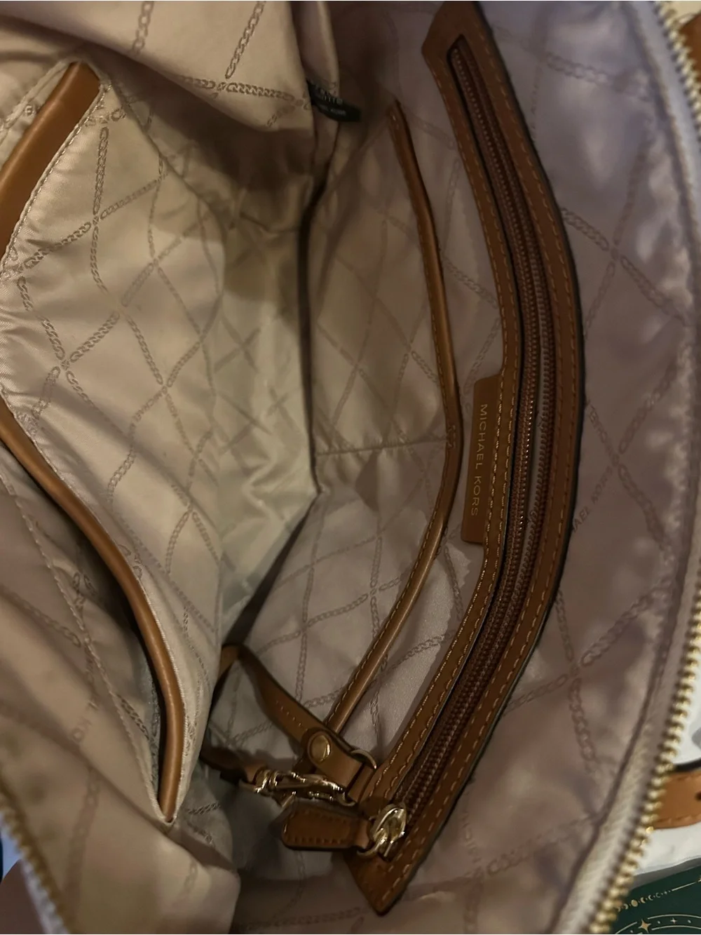 Michael Kors Cream Monogram Tote with Brown Trim